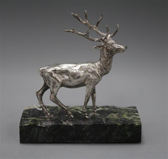 A cast plated model of a stag, on marble base height 18cm